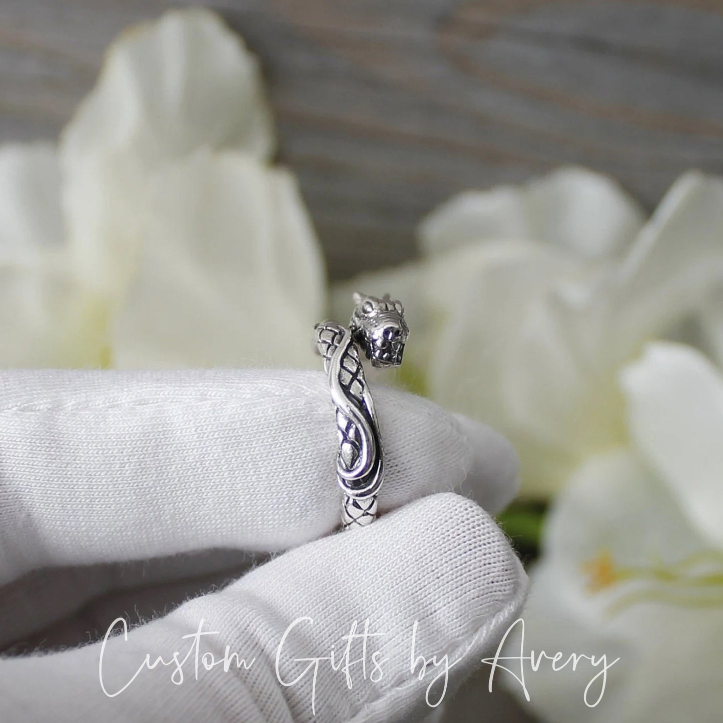 Adjustable Sterling Silver Wrap Around Dragon Ring