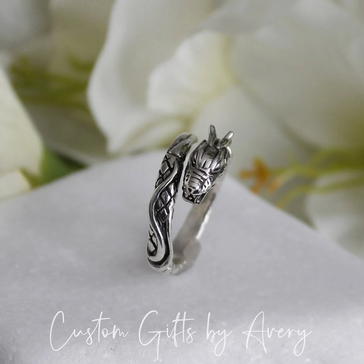 Adjustable Sterling Silver Wrap Around Dragon Ring