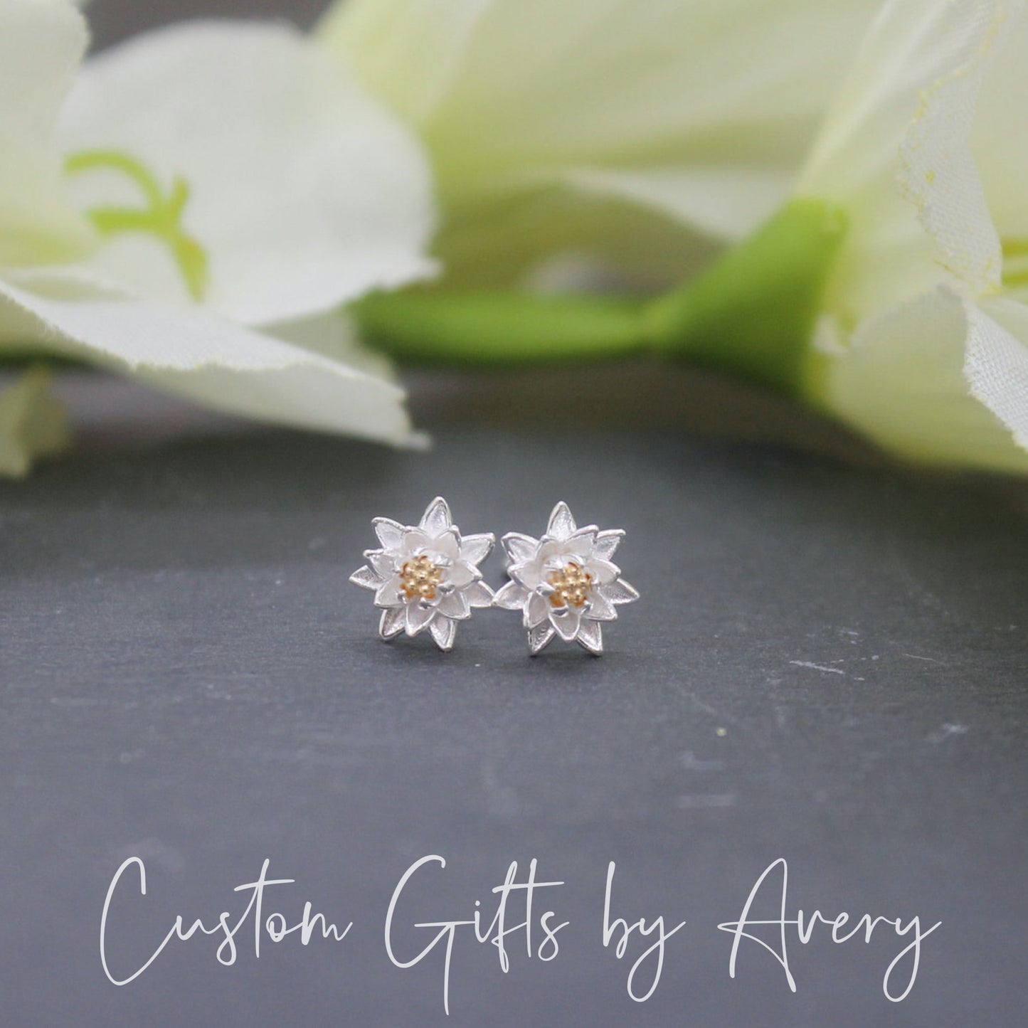 Sterling Silver Water Lily Studs