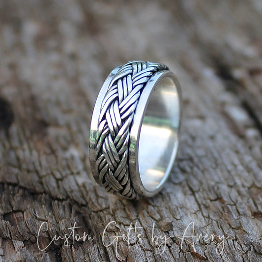 Sterling Silver Celtic Triple Braided Spin Ring ~ 8mm Band