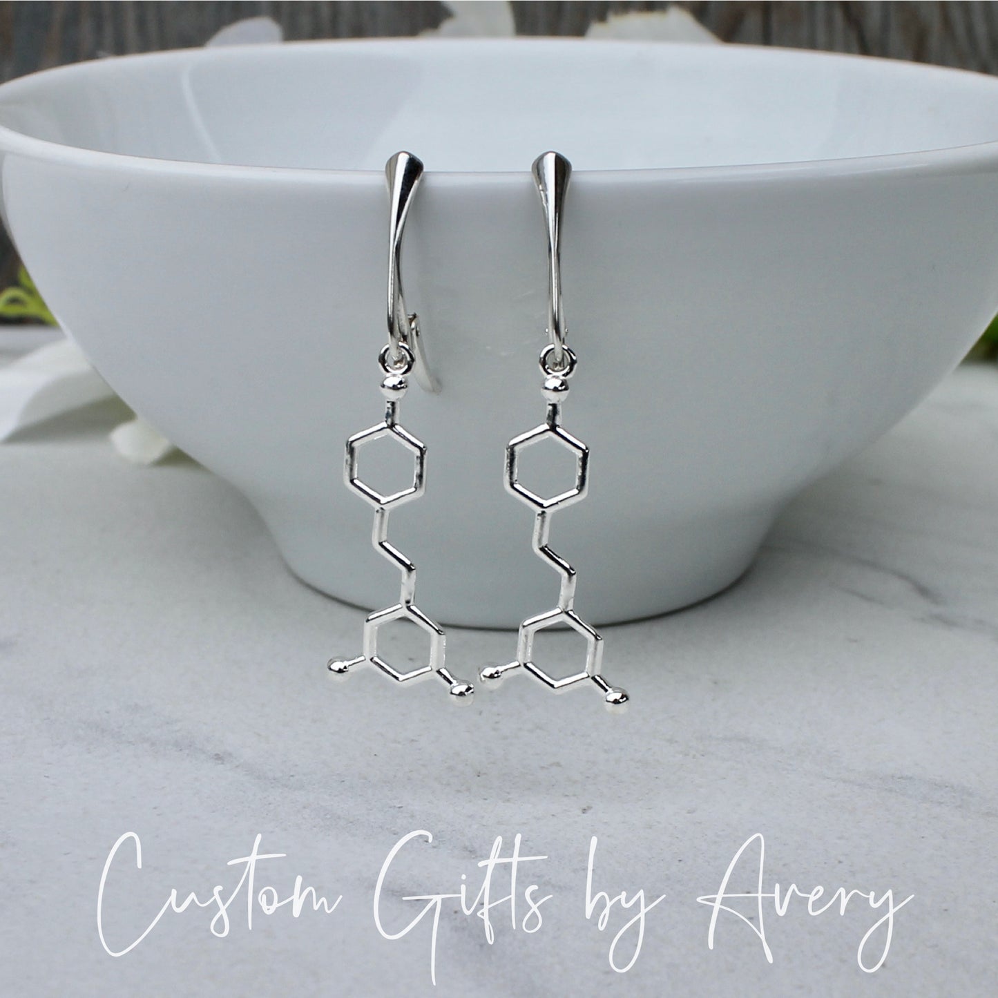 Sterling Silver Resveratrol Wine Molecule Earrings