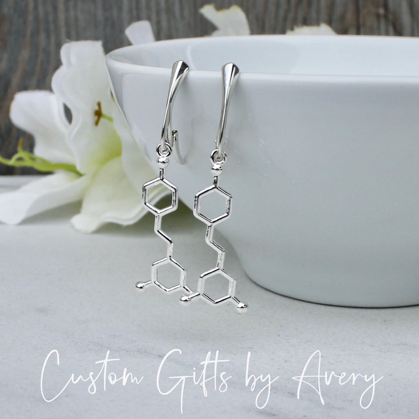 Sterling Silver Resveratrol Wine Molecule Earrings