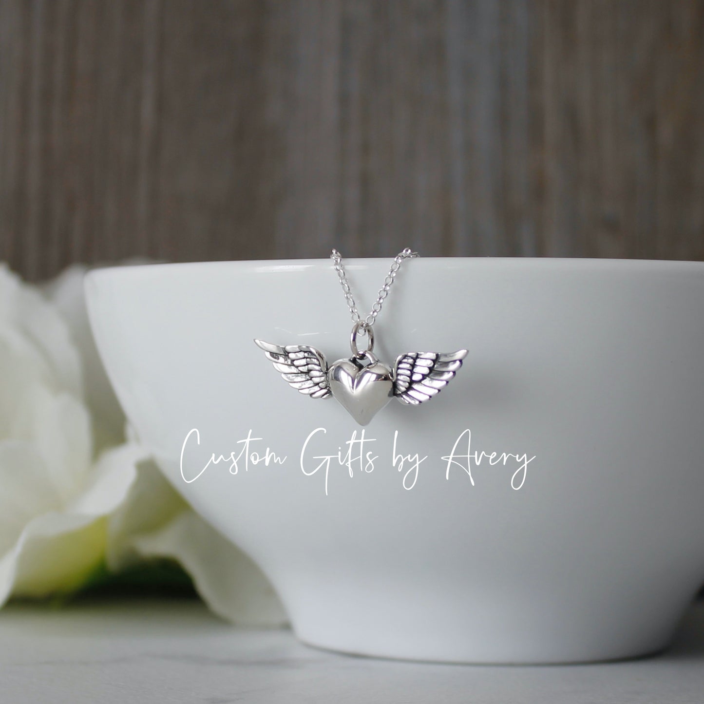 Sterling Silver Winged Heart Memorial Necklace