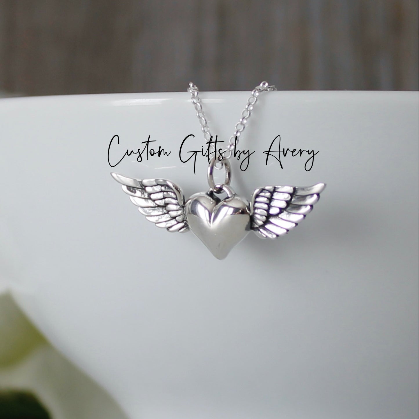 Sterling Silver Winged Heart Memorial Necklace