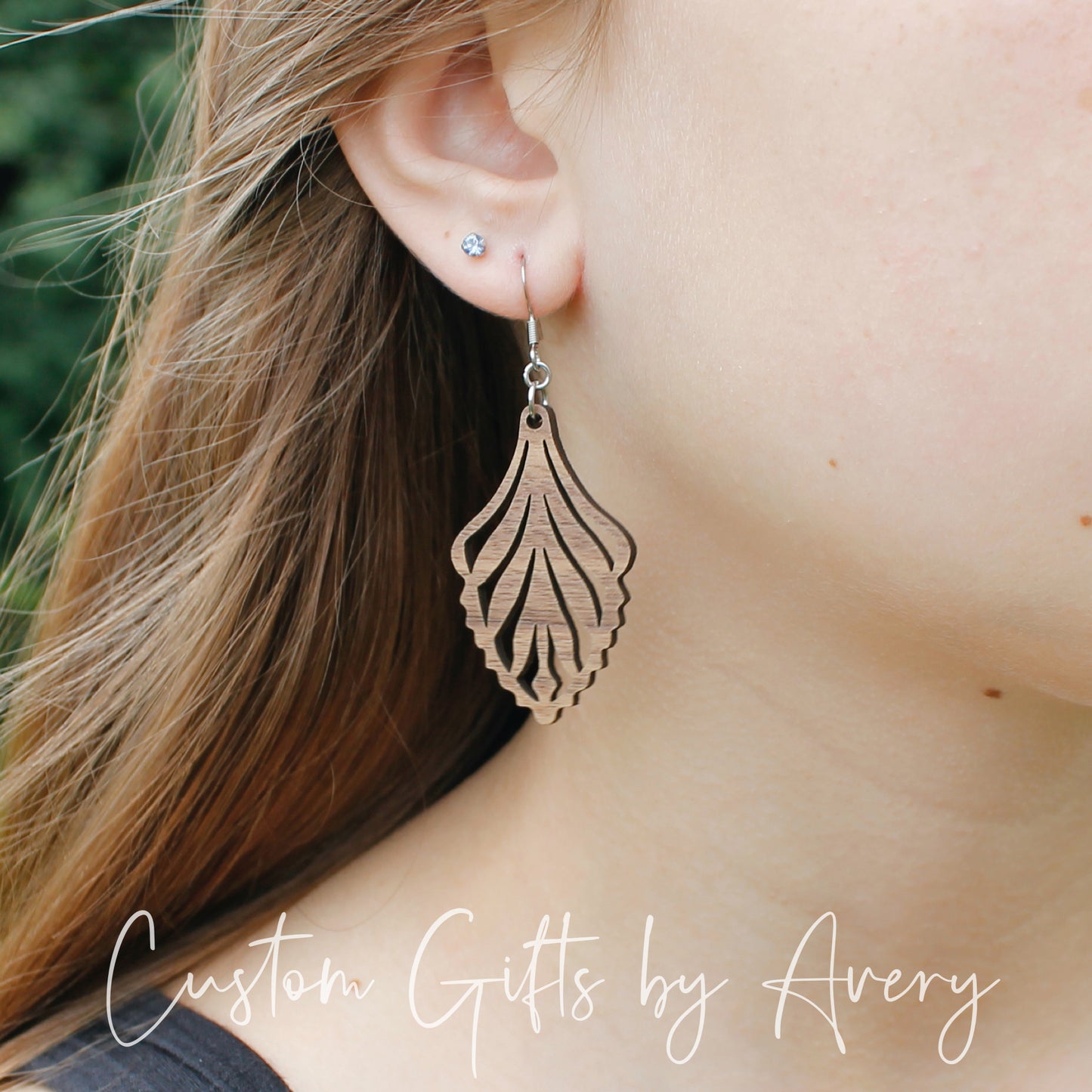 Abstract Fan Earrings in Walnut Wood