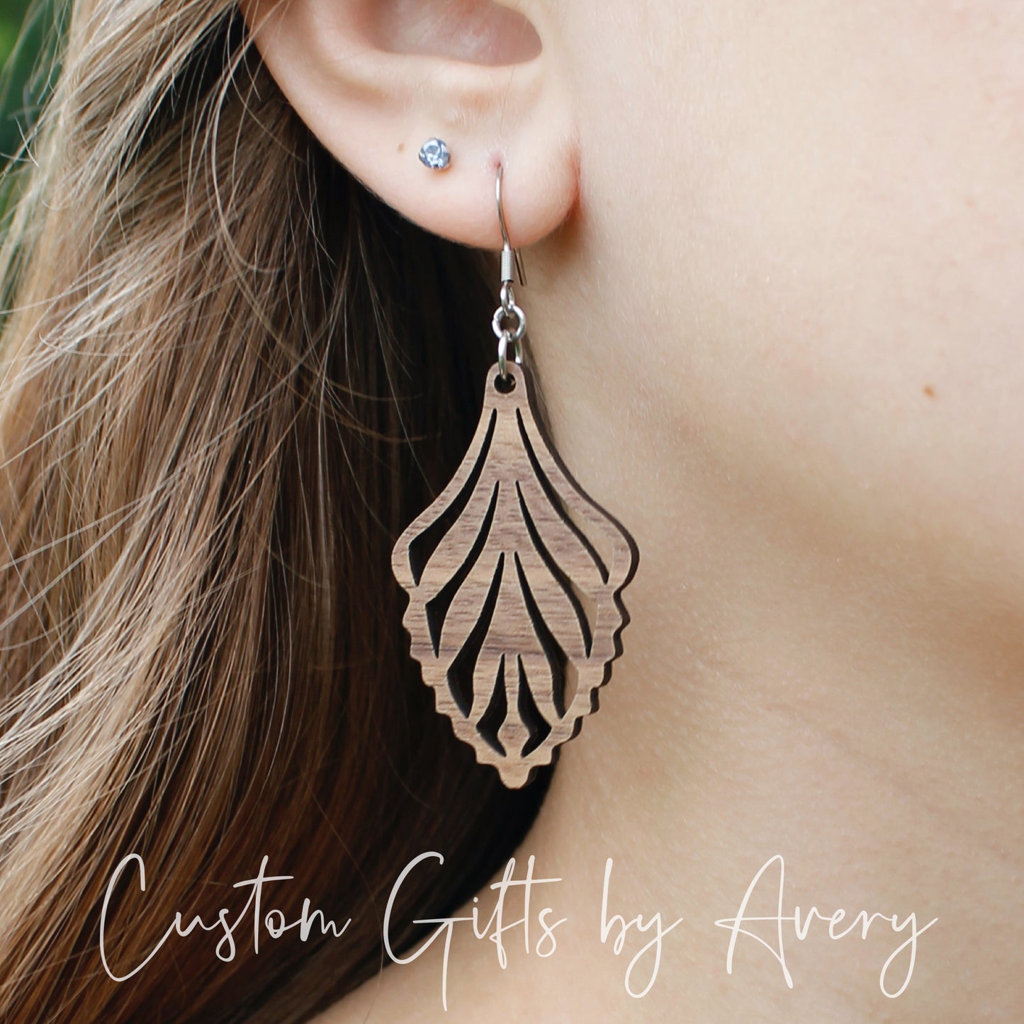 Abstract Fan Earrings in Walnut Wood