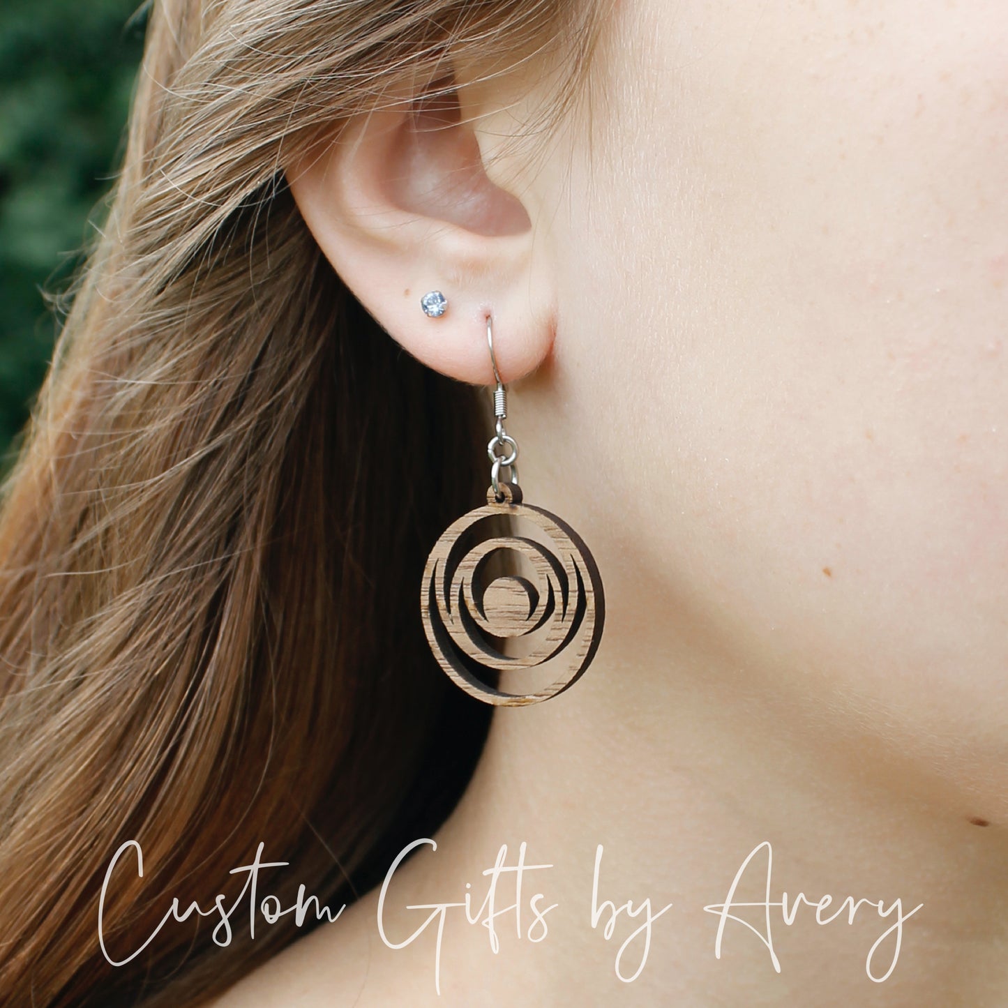 Interlocking Circle Earrings in Walnut Wood