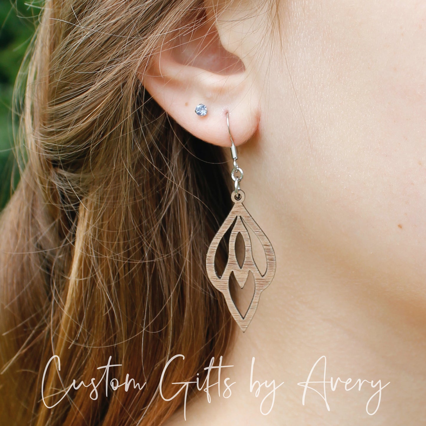 Flower Bud Drop Earrings in Walnut Wood