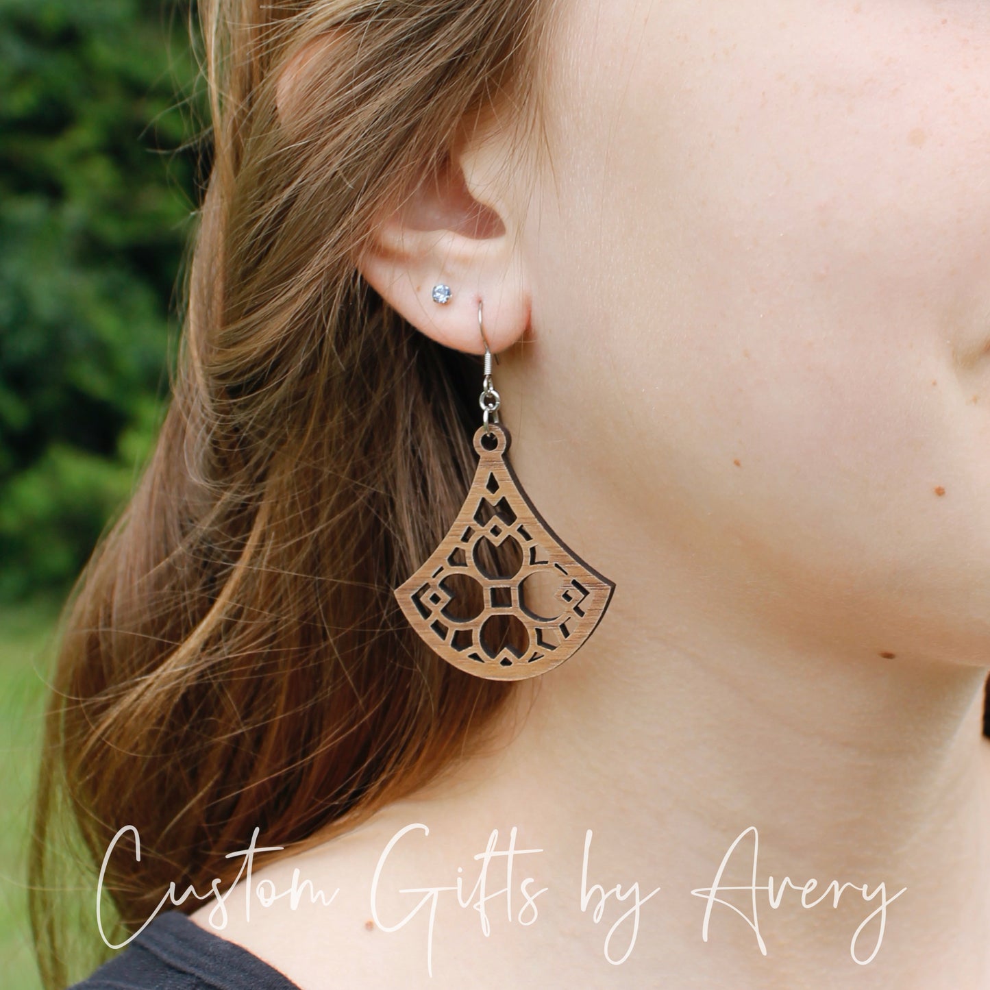 Tribal Fan Earrings in Walnut Wood