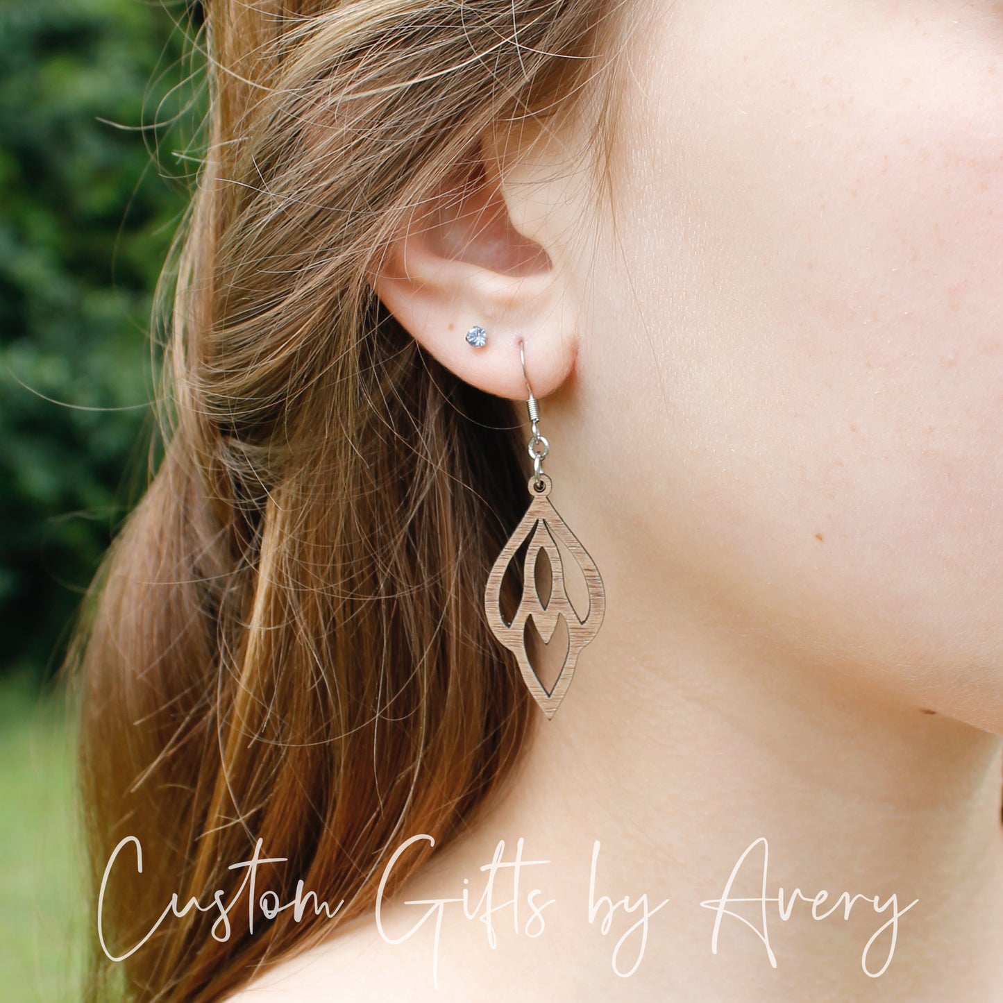 Flower Bud Drop Earrings in Walnut Wood