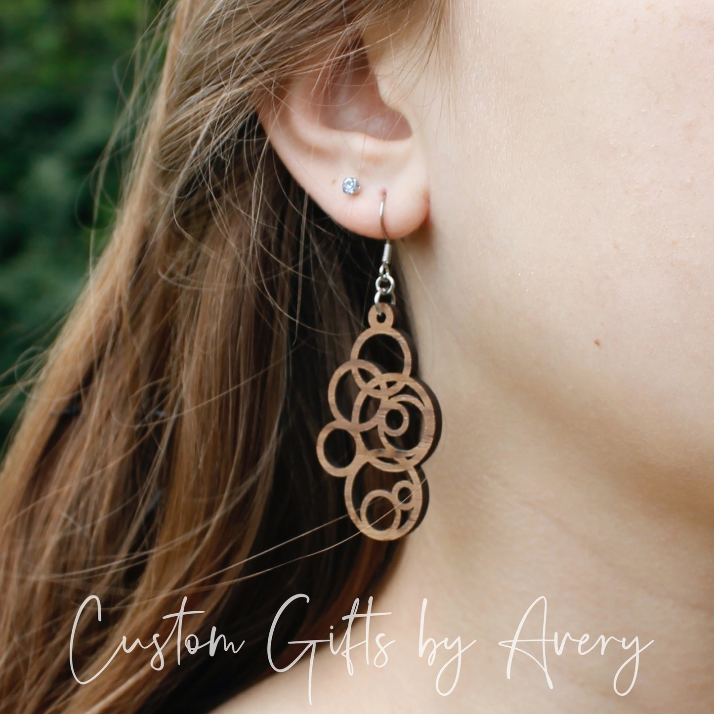 Bubble Cluster Earrings in Walnut Wood