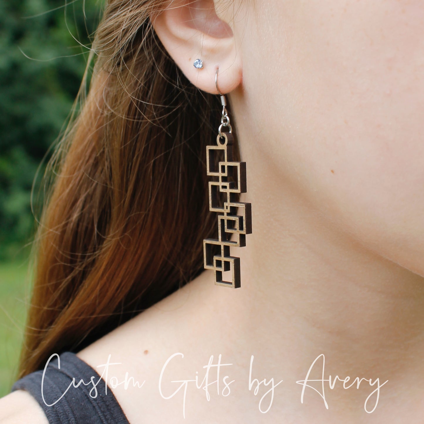 Cascading Square Earrings in Walnut Wood