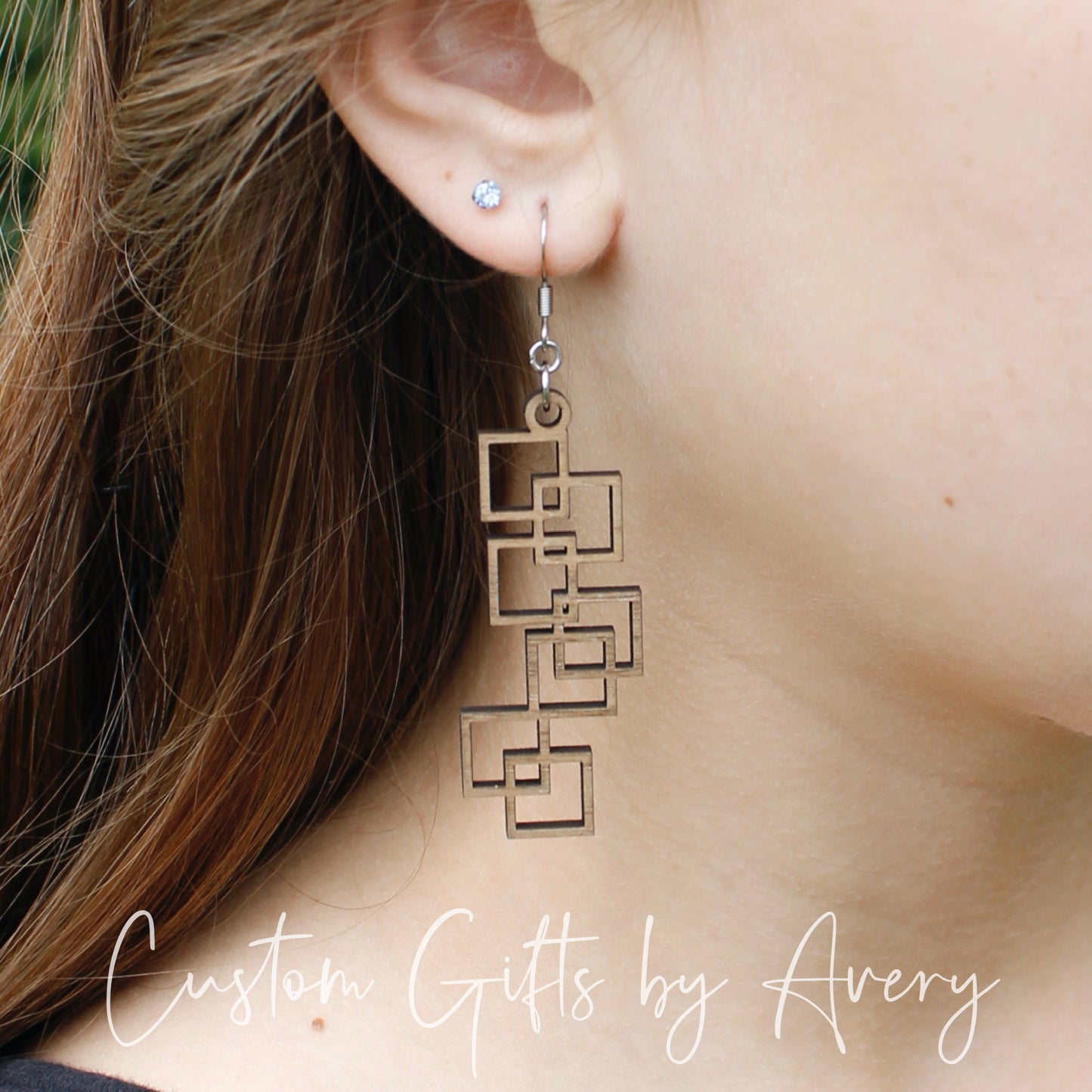 Cascading Square Earrings in Walnut Wood