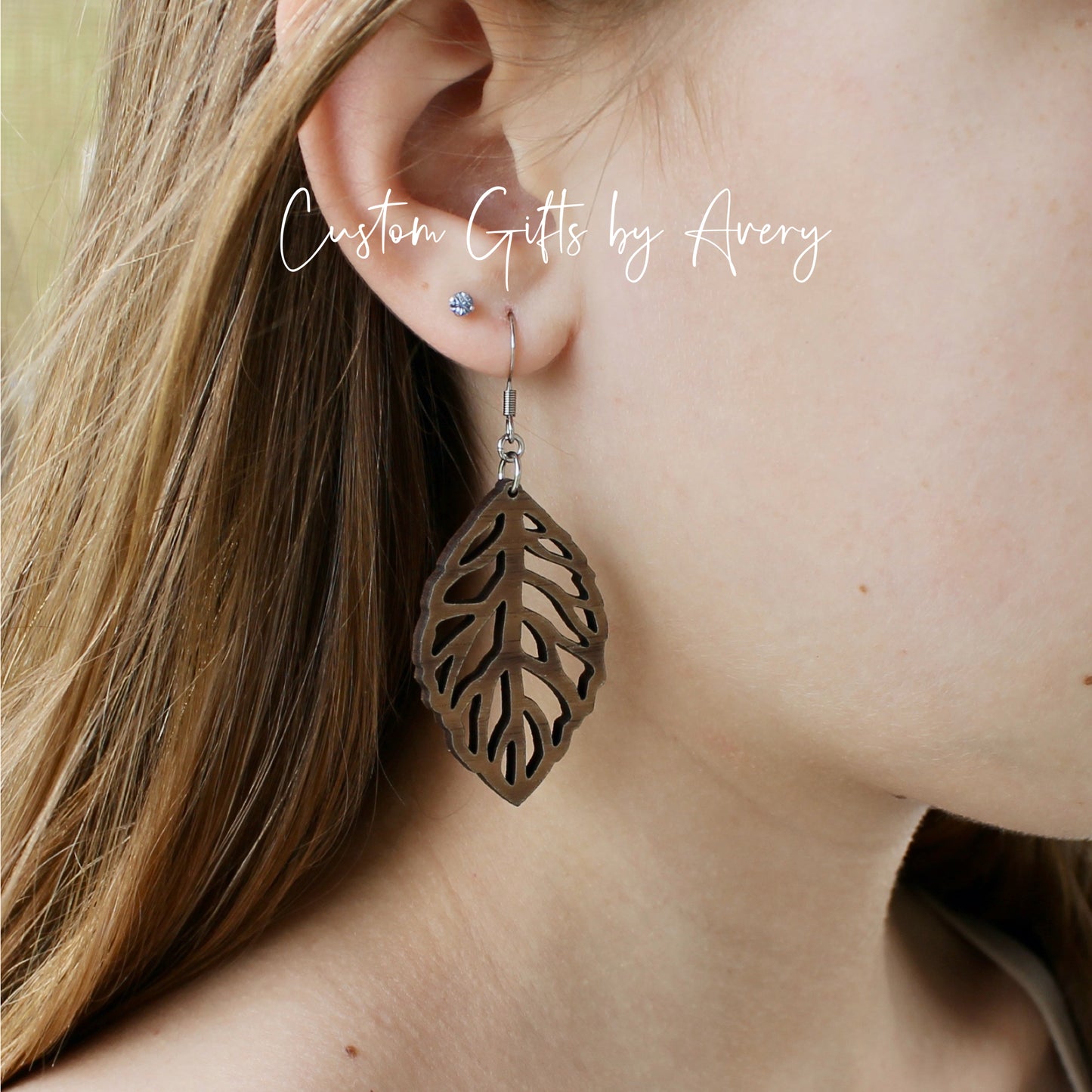 Leaf Earrings in Walnut Wood