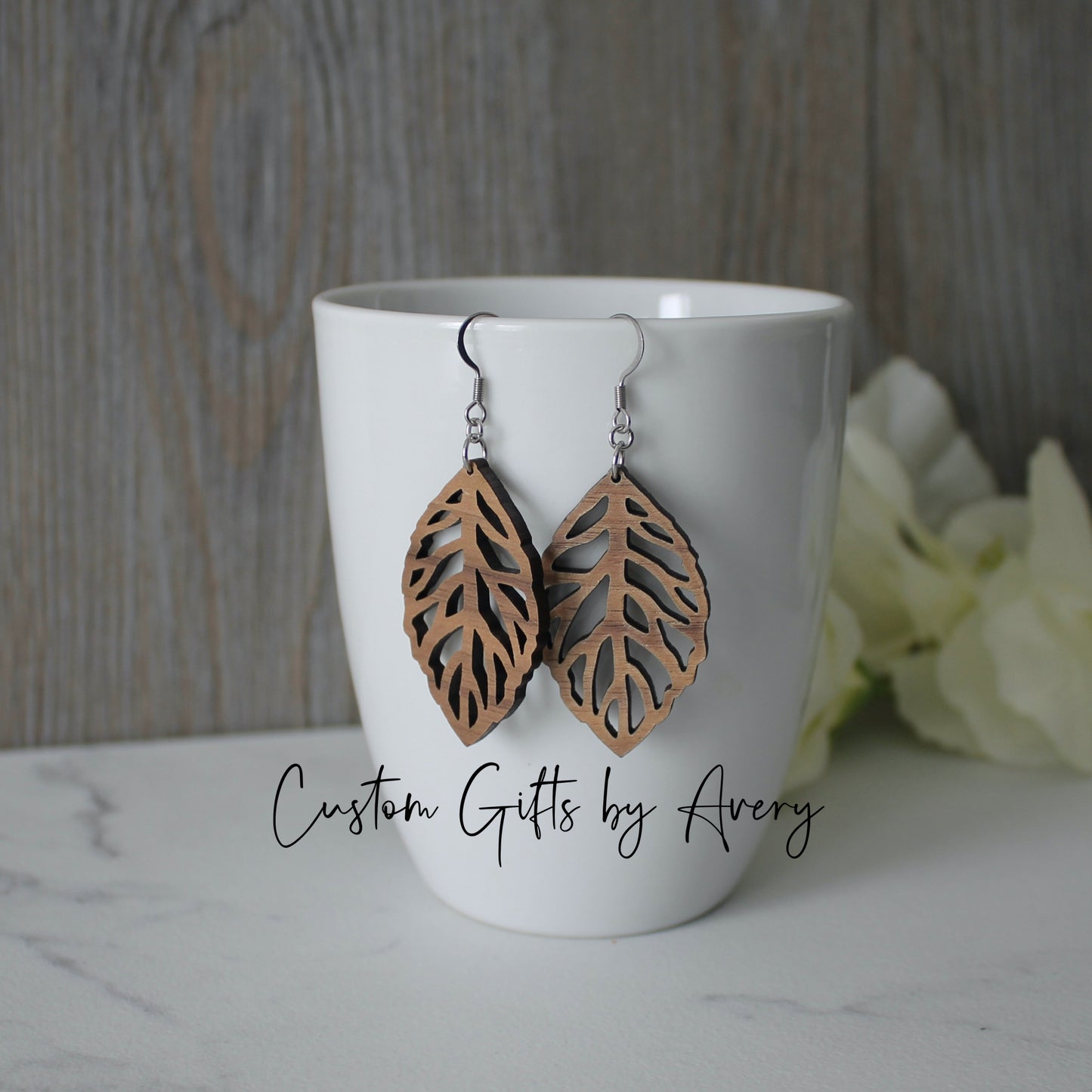 Leaf Earrings in Walnut Wood