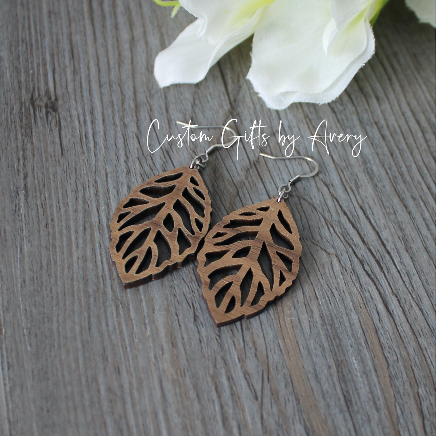 Leaf Earrings in Walnut Wood