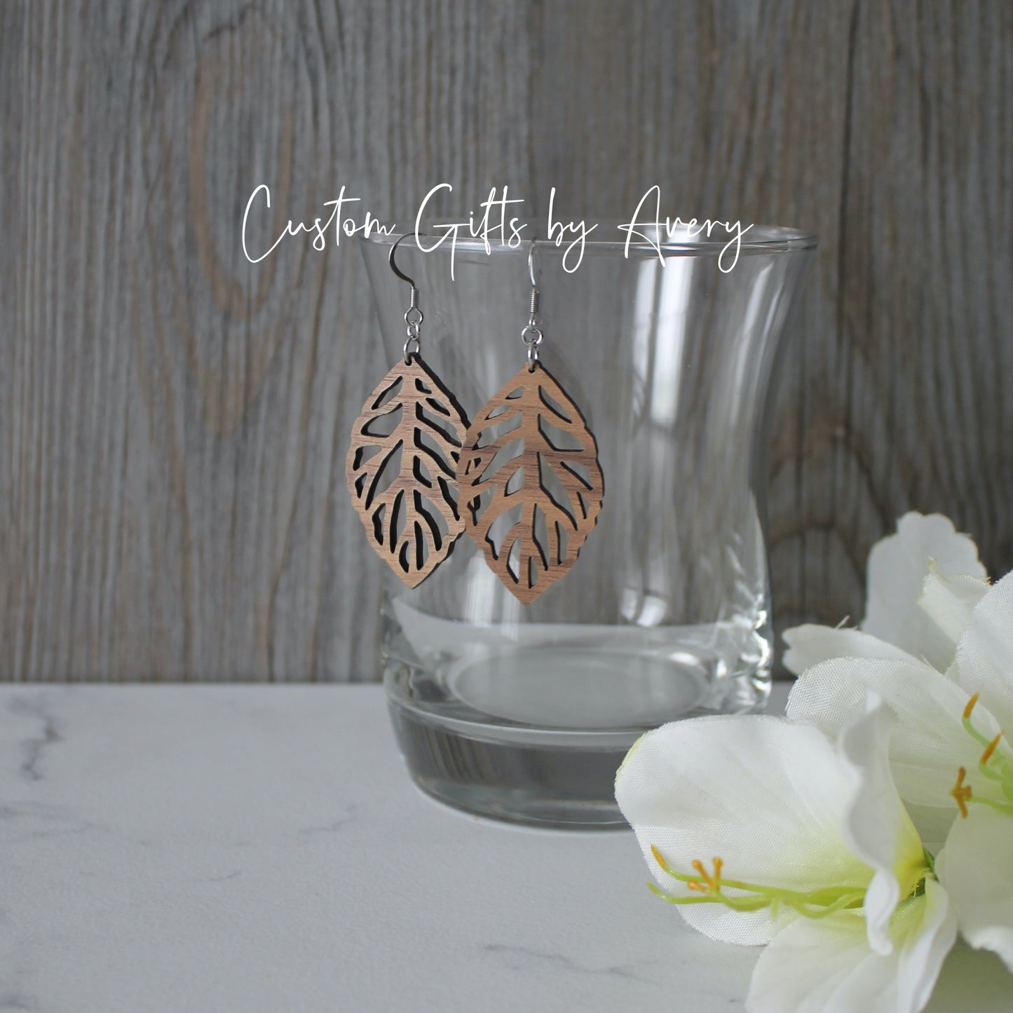 Leaf Earrings in Walnut Wood