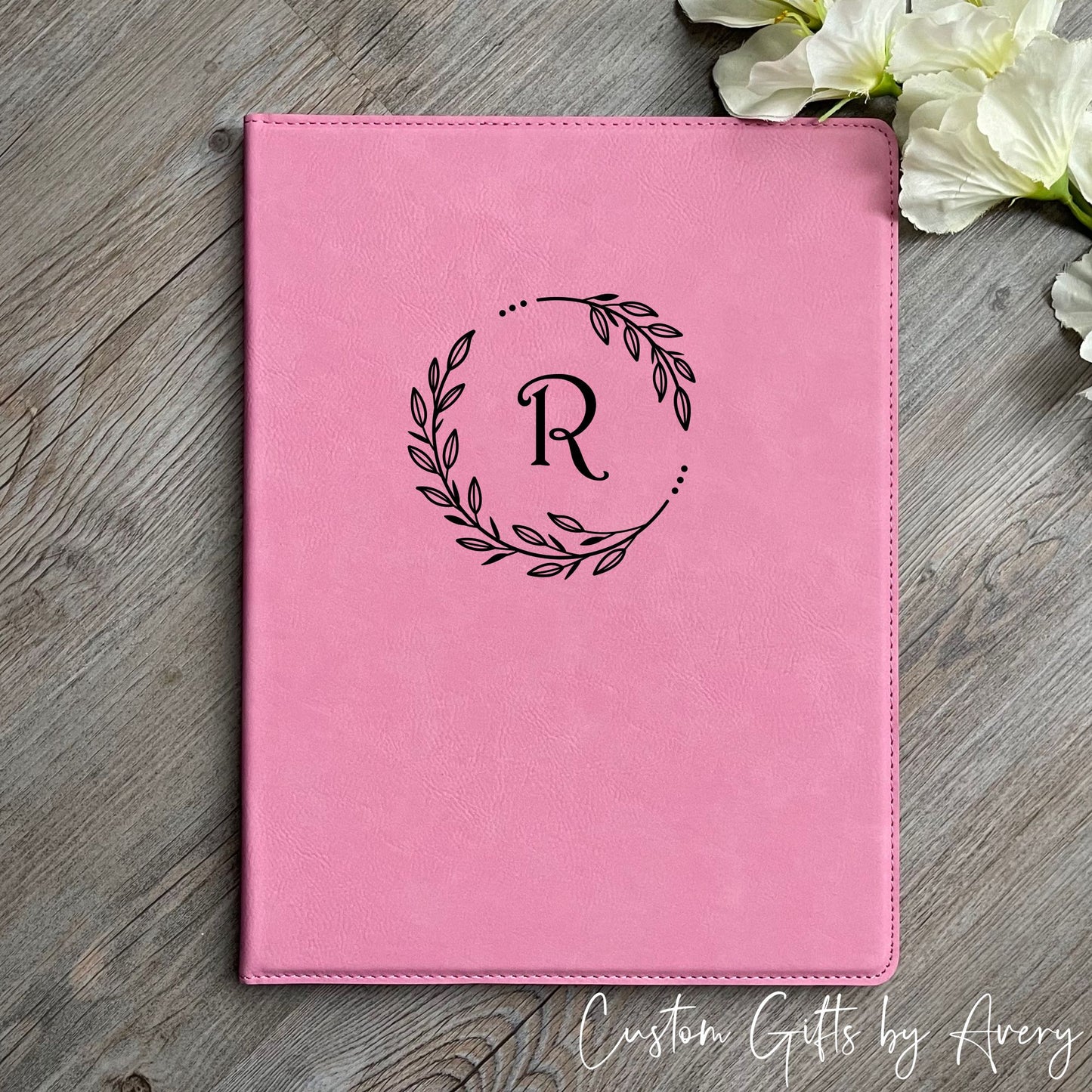 Personalized Leatherette Portfolio ~ Laurel Wreath