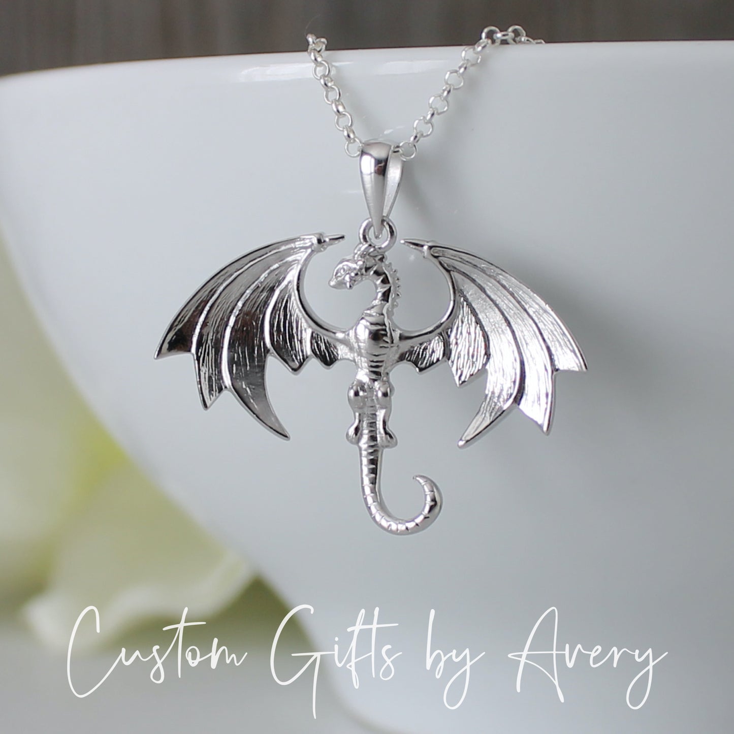 Sterling Silver Flying Dragon Necklace