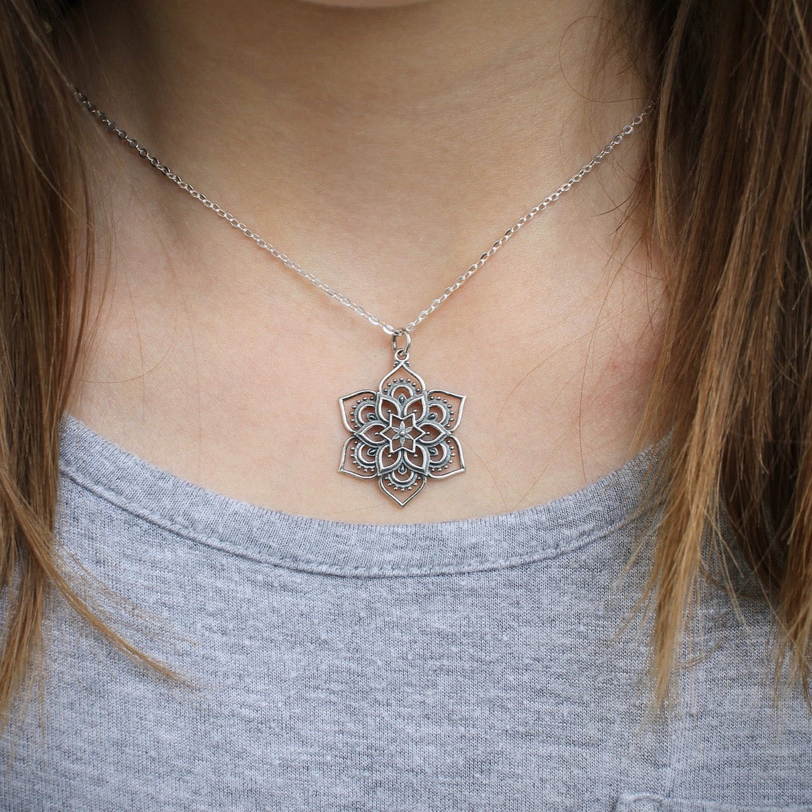 Sterling Silver Flower Mandala Necklace