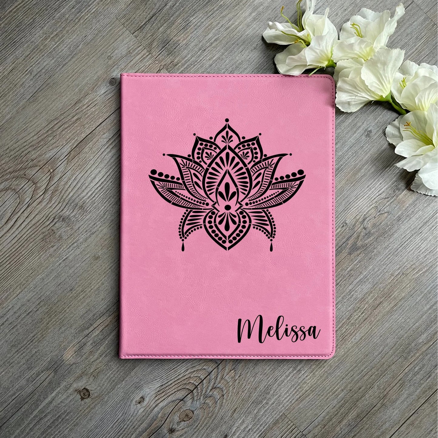 Personalized Leatherette Portfolio ~ Lotus Mandala