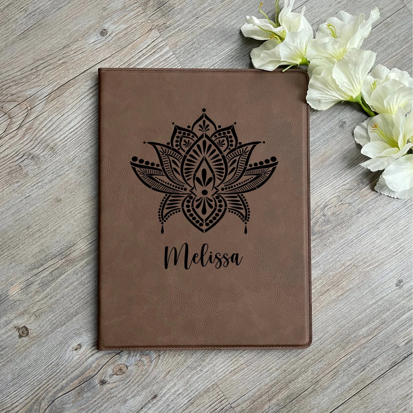 Personalized Leatherette Portfolio ~ Lotus Mandala