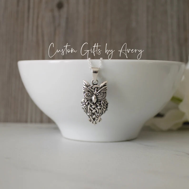 Sterling Silver Celtic Owl Necklace