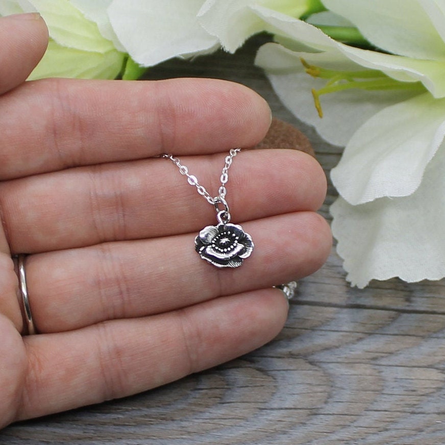 Tiny Sterling Silver Poppy Necklace