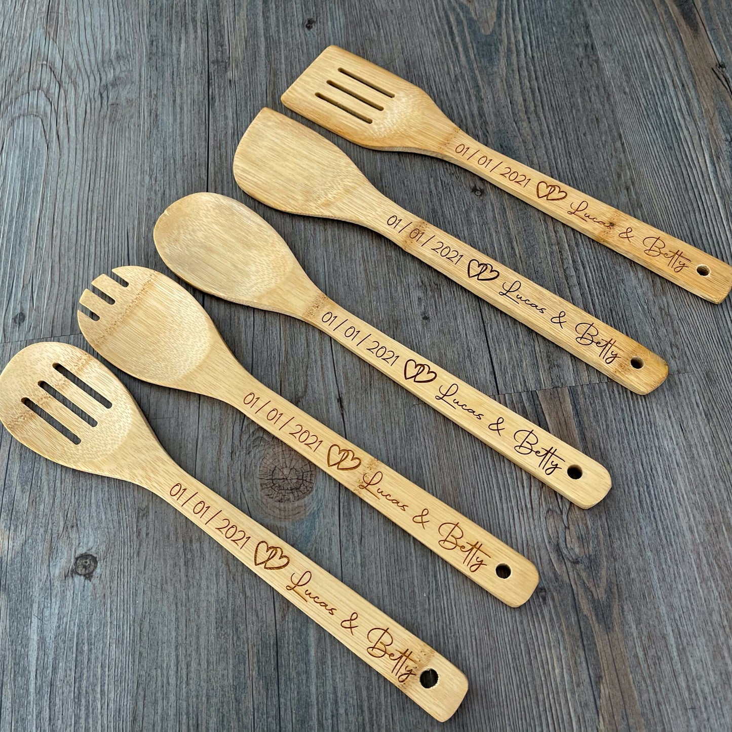 Personalized 5 Piece Bamboo Utensil Set