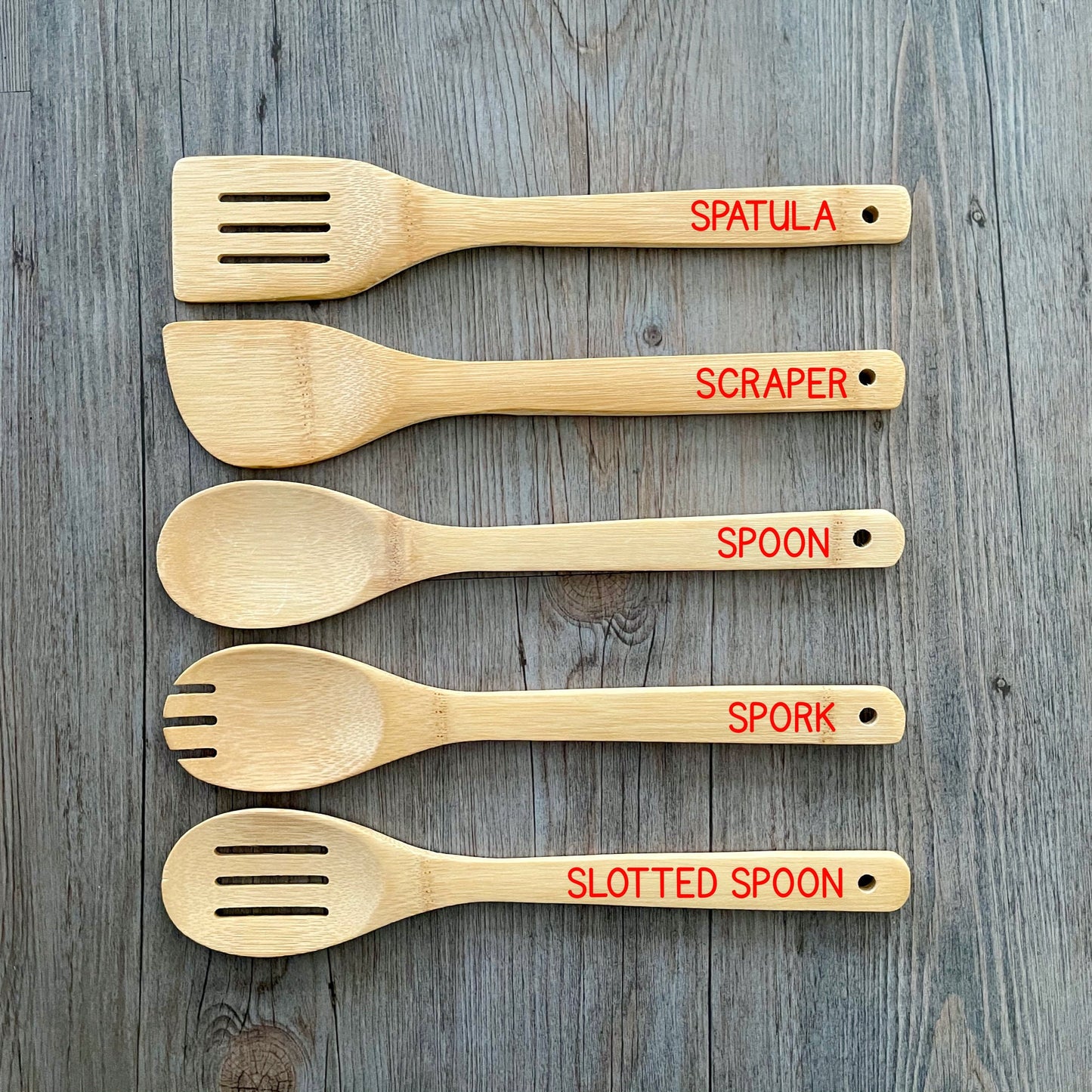 Personalized 5 Piece Bamboo Utensil Set