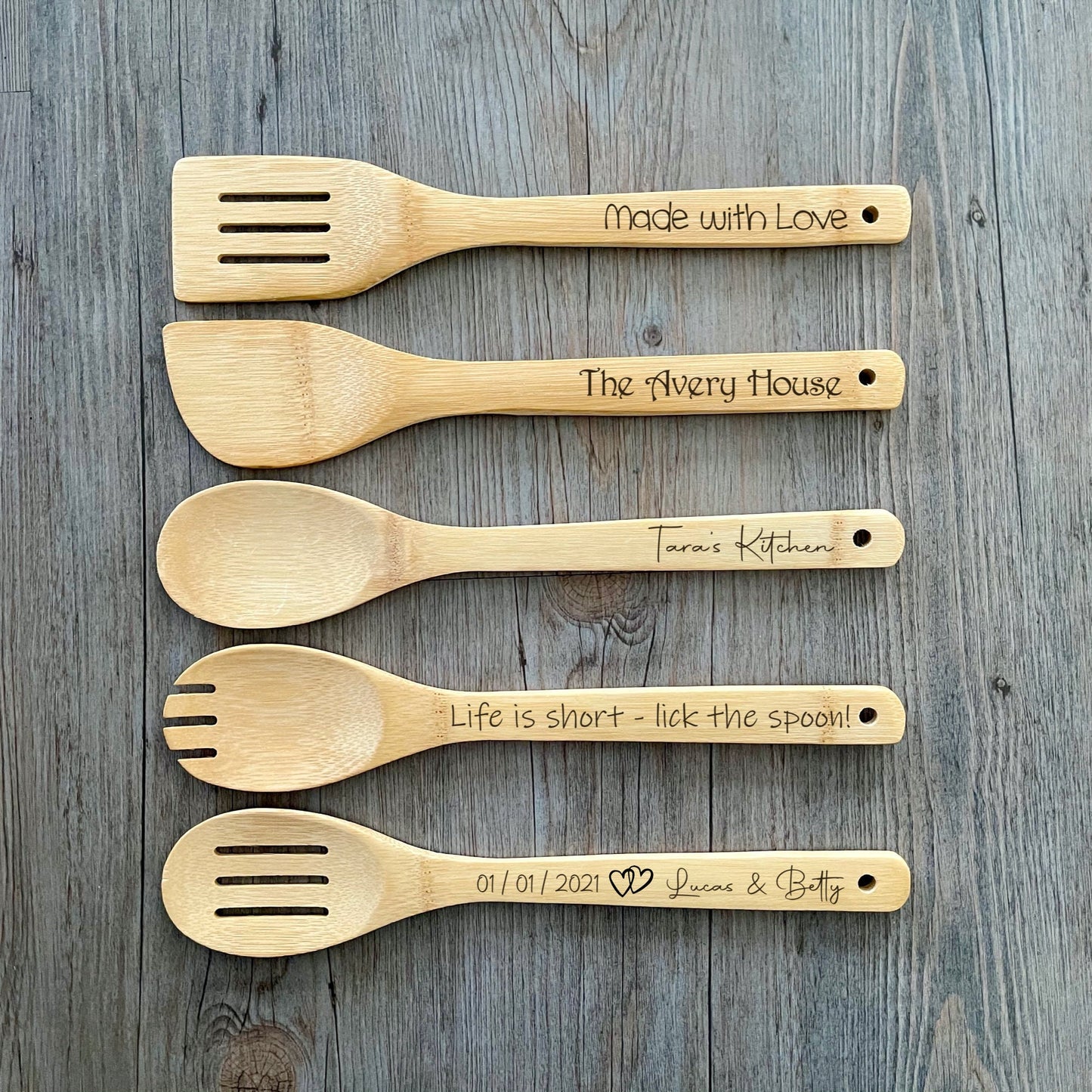 Personalized 5 Piece Bamboo Utensil Set